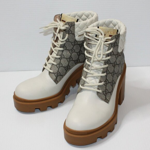 Gucci Trip Combat Boot GG Supreme Shoes in Mystic White Beige size EU 40 / US 10 - Picture 1 of 11